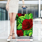 1-Piece Red Rose Green Leaf Floral  Suitcase Luggage Cover, Stretch Protective Sleeve