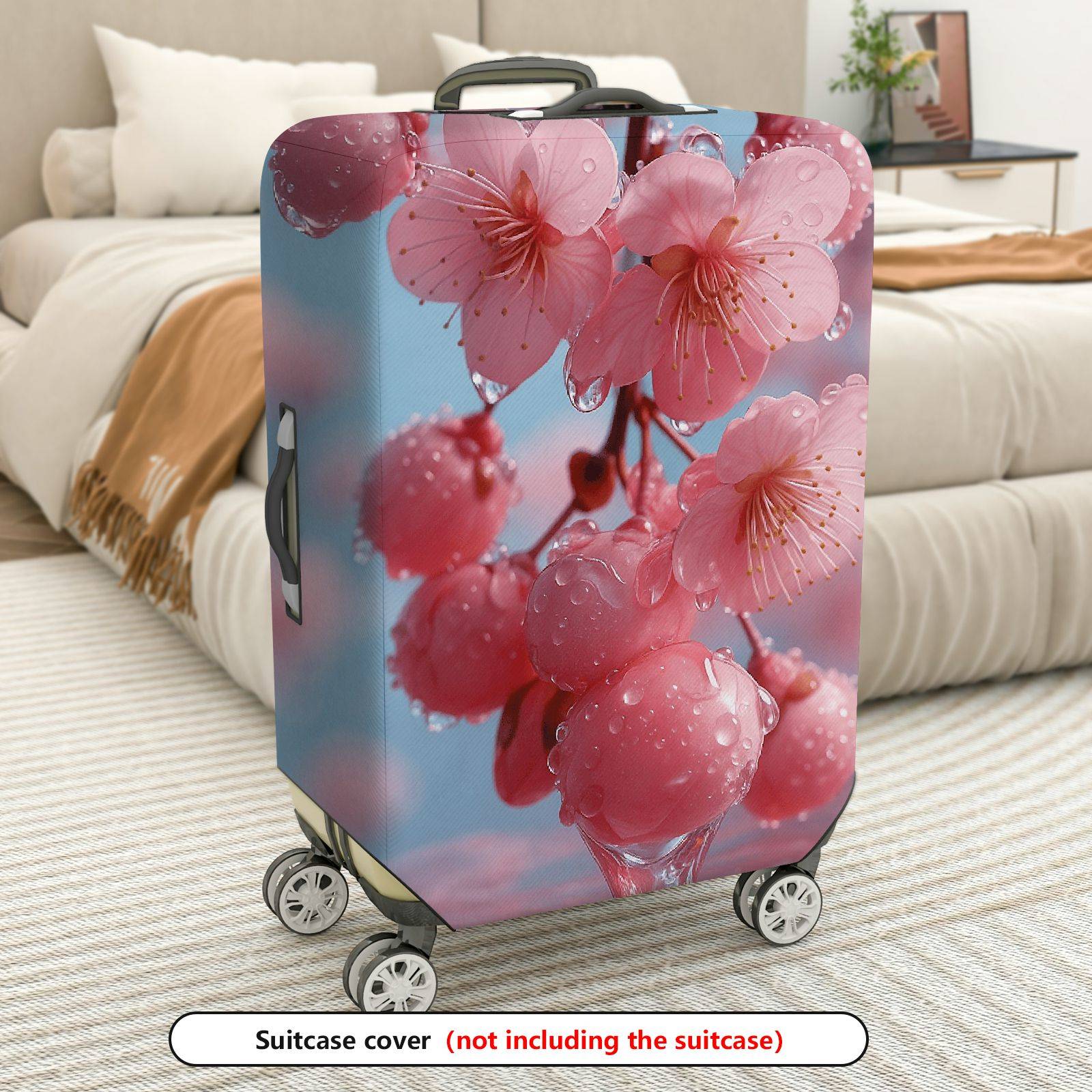 1-Piece Cherry Blossom Floral Nature Pink Blooms Blue  Suitcase Luggage Cover, Stretch Protective Sleeve