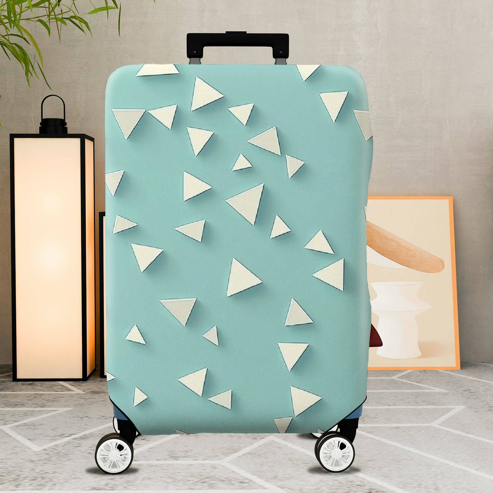 1-Piece Light Blue Geometric Triangle Pattern Travel  Suitcase Luggage Cover, Stretch Protective Sleeve