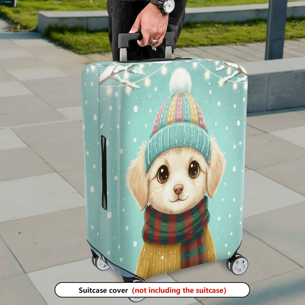 1-Piece Cute Winter Dog Snow Holiday Colorful Scarf  Suitcase Luggage Cover, Stretch Protective Sleeve