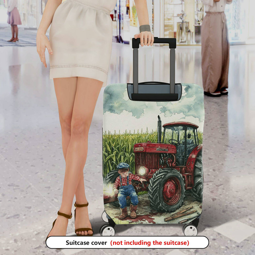 1-Piece Rustic Farm Tractor Countryside Landscape Harvest  Suitcase Luggage Cover, Stretch Protective Sleeve