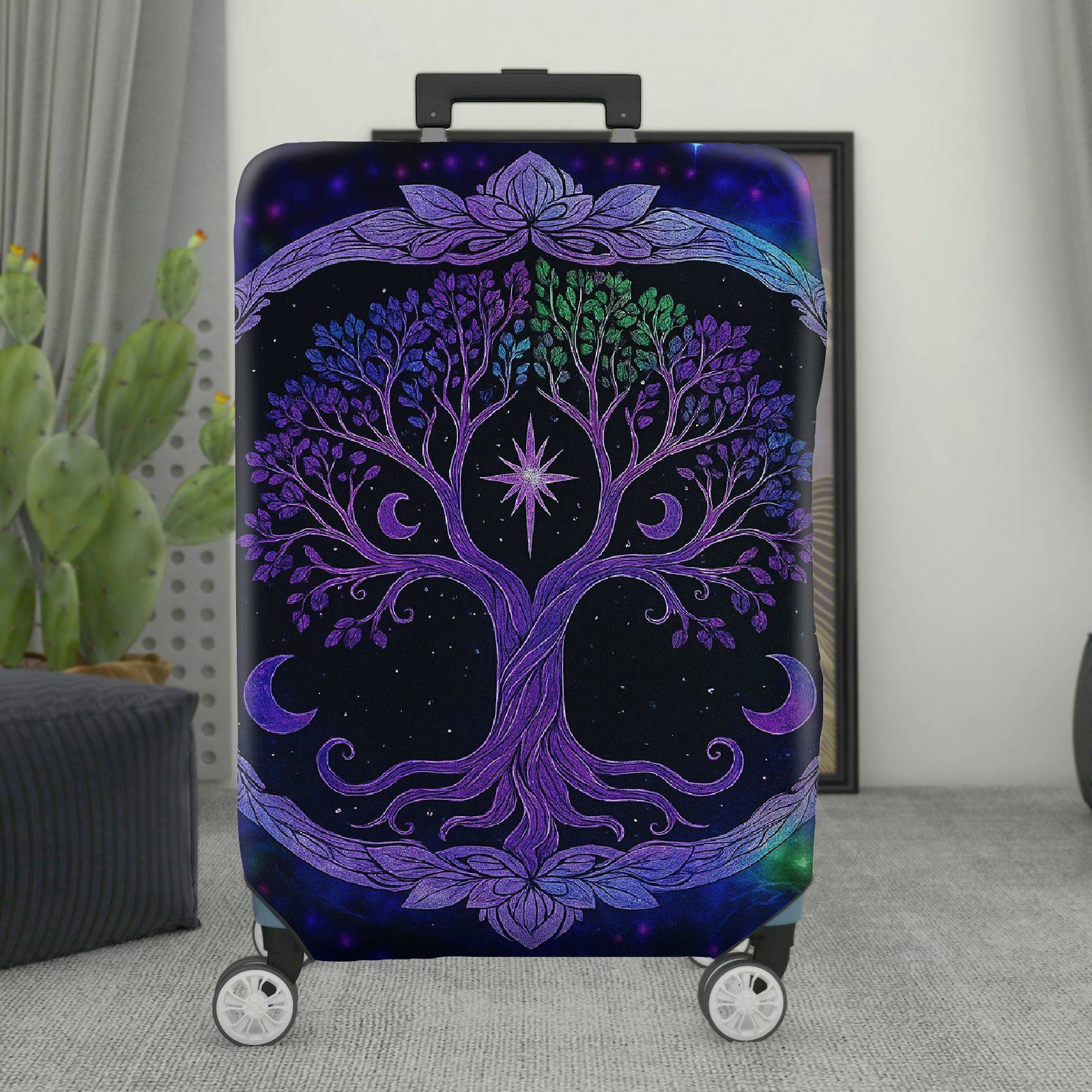 1-Piece Cosmic Night Moon Stars Tree  Suitcase Luggage Cover, Stretch Protective Sleeve