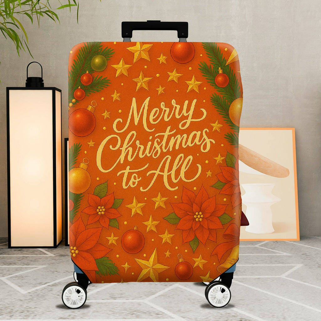 1-Piece Merry Christmas Poinsettia Orange Holiday Winter  Suitcase Luggage Cover, Stretch Protective Sleeve