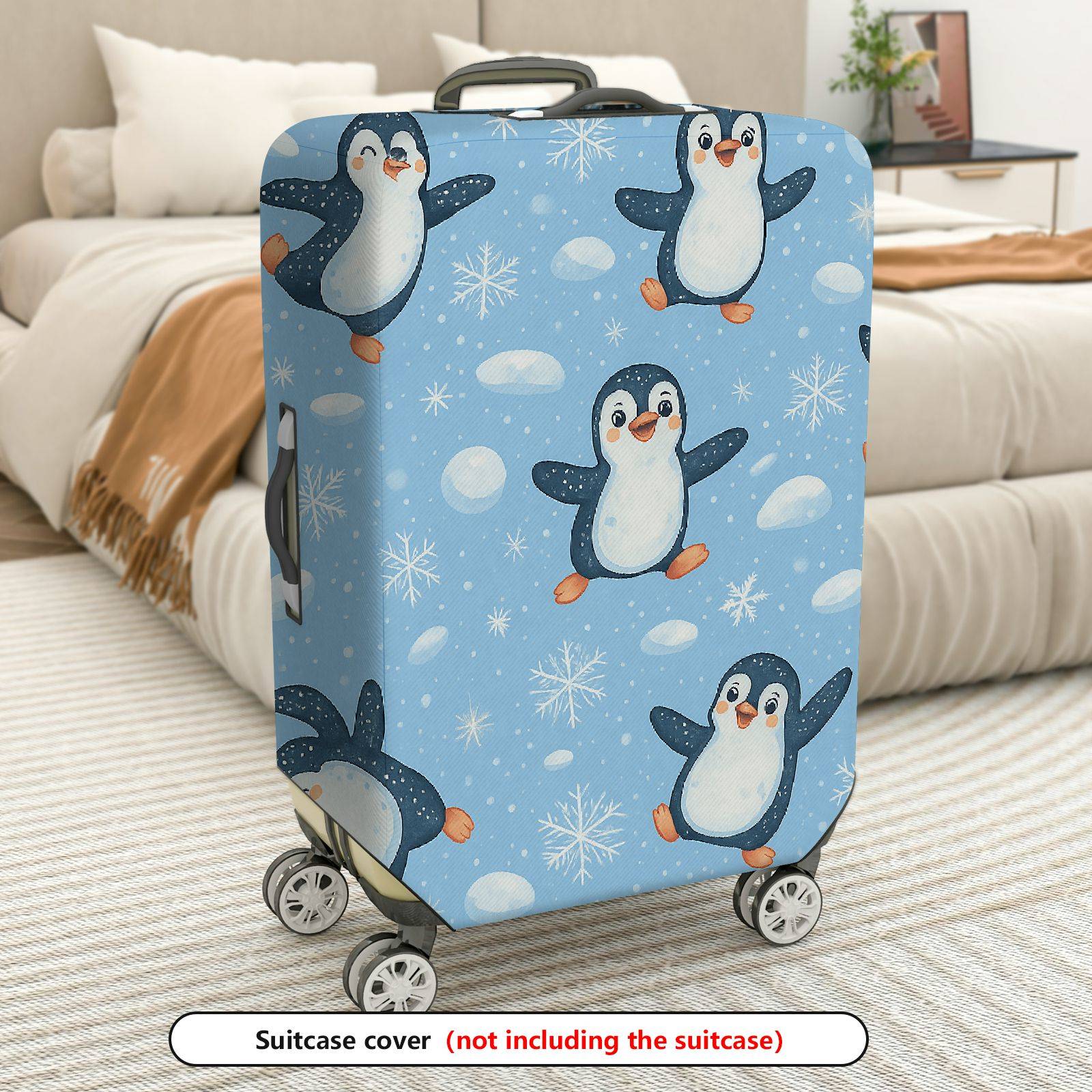 1-Piece Penguin Snowflake Winter Holiday Fun Friendly  Suitcase Luggage Cover, Stretch Protective Sleeve