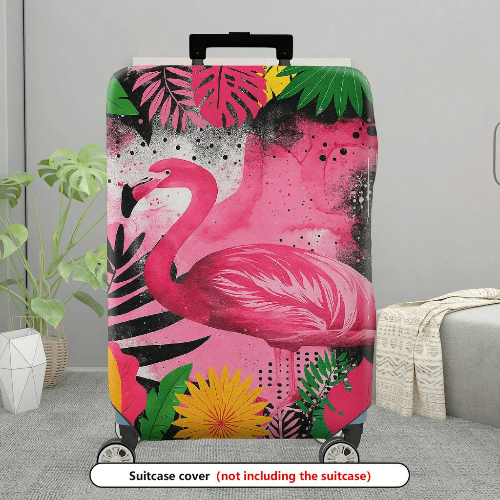 1-Piece Pink Flamingo Tropical Leaves Abstract Artistic Bright  Suitcase Luggage Cover, Stretch Protective Sleeve