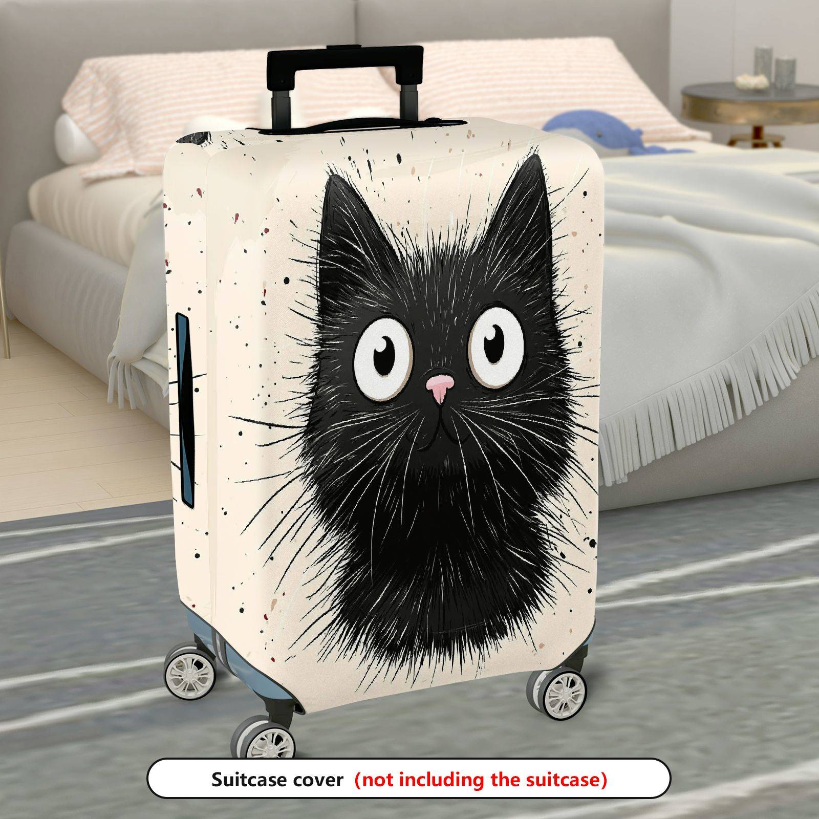1-Piece Black Cat  Animal Cute Funny Stylish  Suitcase Luggage Cover, Stretch Protective Sleeve