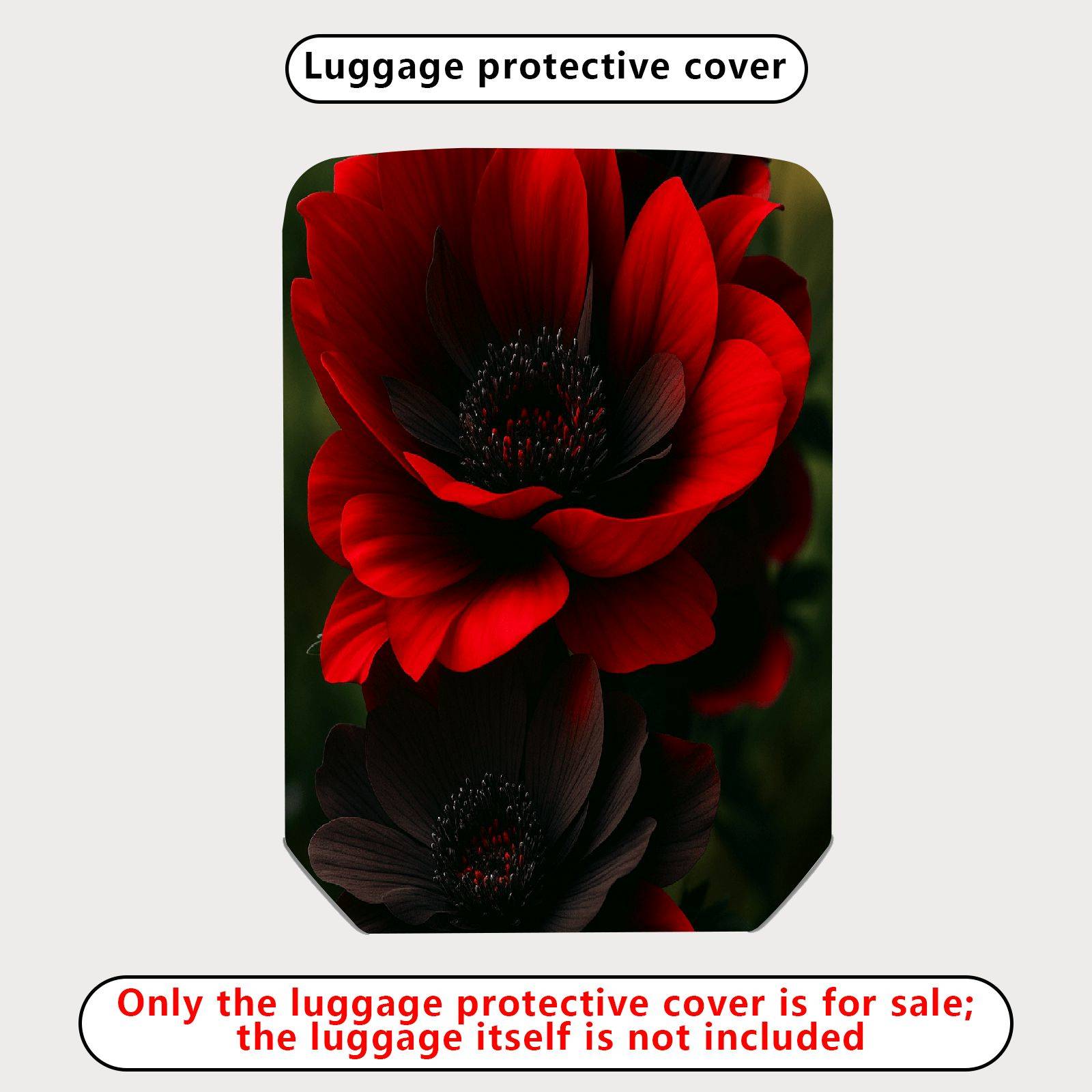 1-Piece Floral Red Black Flower Elegant Bold  Suitcase Luggage Cover, Stretch Protective Sleeve