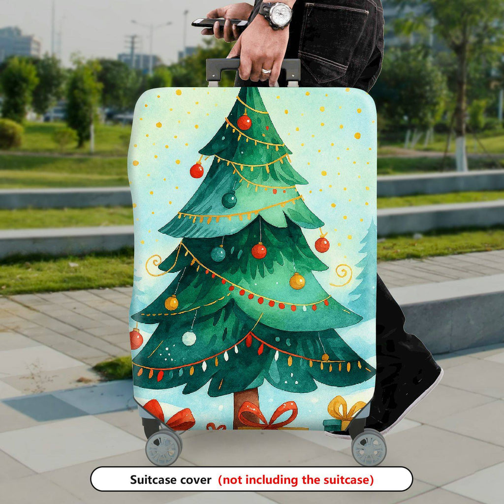 1-Piece Christmas Tree Festive Holiday Snow Winter Colorful  Suitcase Luggage Cover, Stretch Protective Sleeve