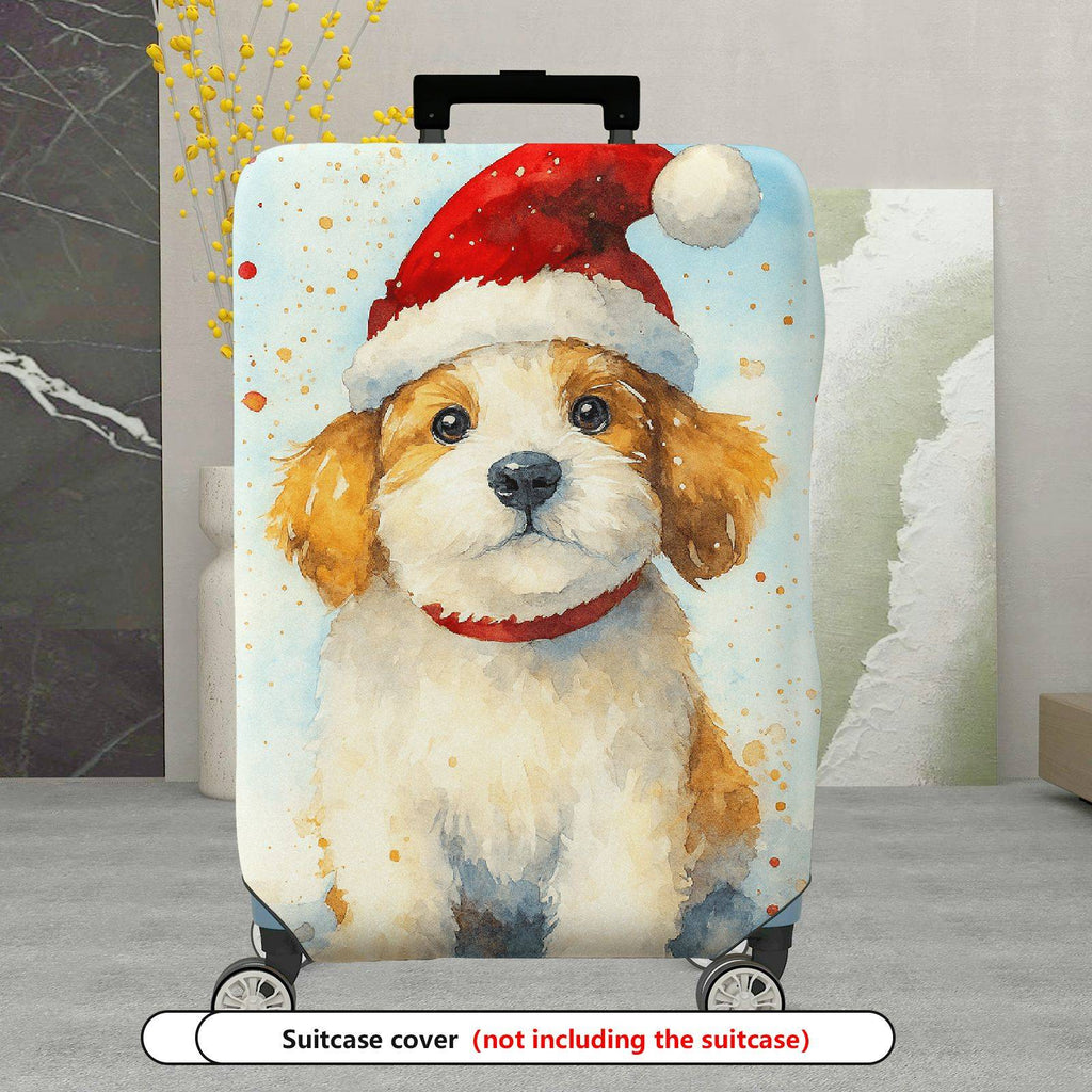 1-Piece Christmas Dog Santa Holiday Festive  Suitcase Luggage Cover, Stretch Protective Sleeve