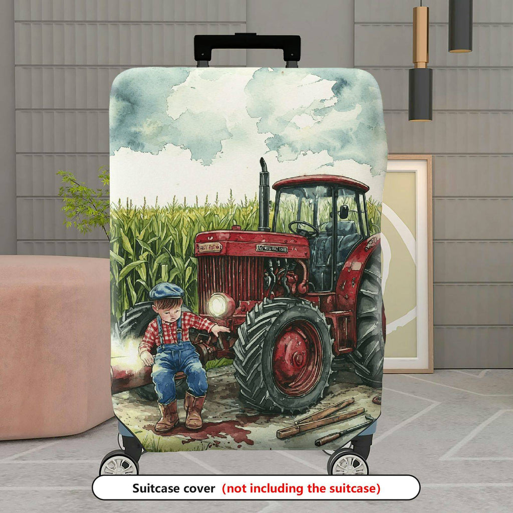1-Piece Rustic Farm Tractor Countryside Landscape Harvest  Suitcase Luggage Cover, Stretch Protective Sleeve