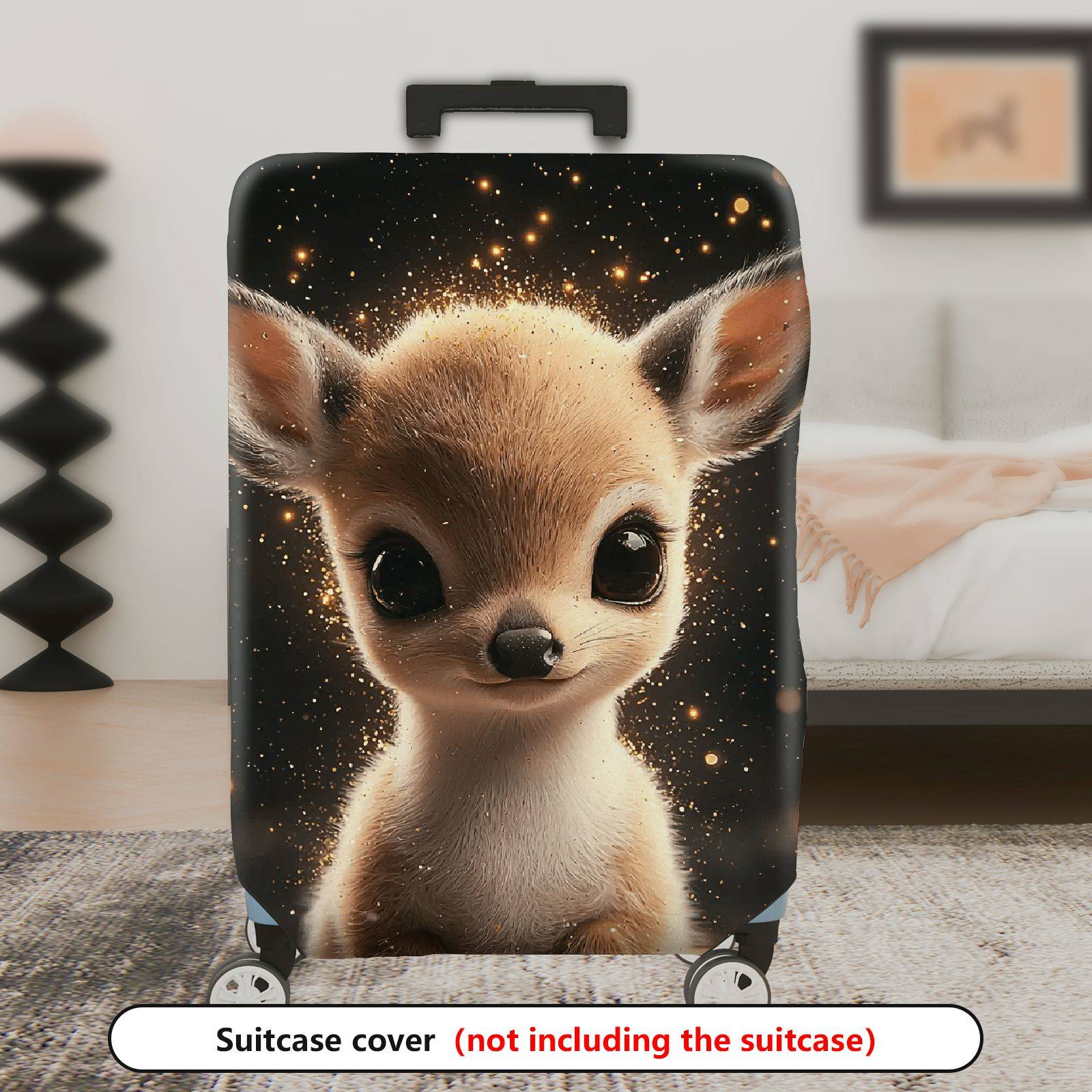 1-Piece Cute  Deer Starry Night Animal Art Luggage  Suitcase Luggage Cover, Stretch Protective Sleeve
