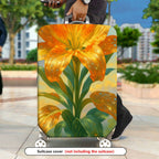 1-Piece Golden Lily Floral Vibrant Artistic Luggage  Suitcase Luggage Cover, Stretch Protective Sleeve