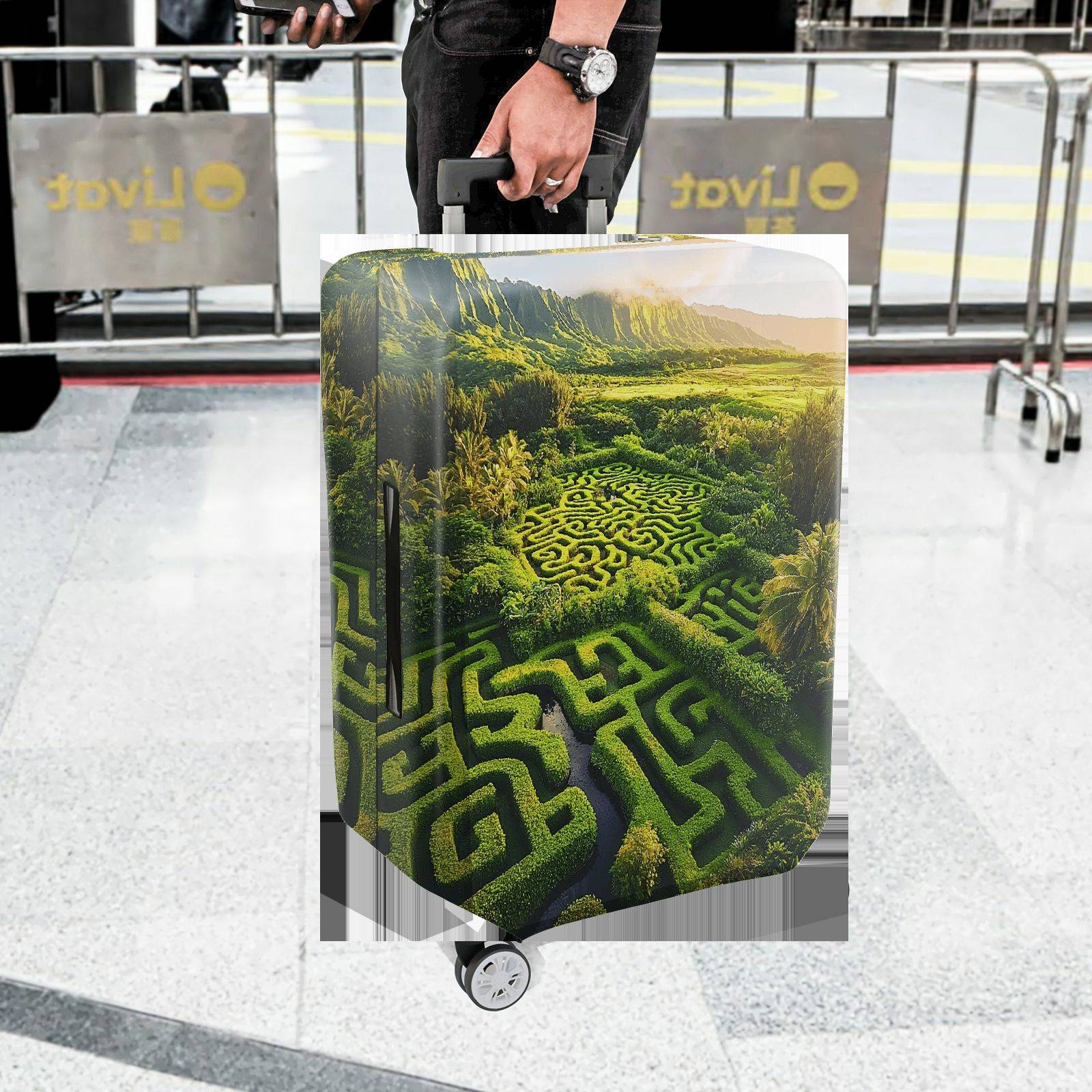 1-Piece Green Maze Landscape Nature Scenic Art  Suitcase Luggage Cover, Stretch Protective Sleeve