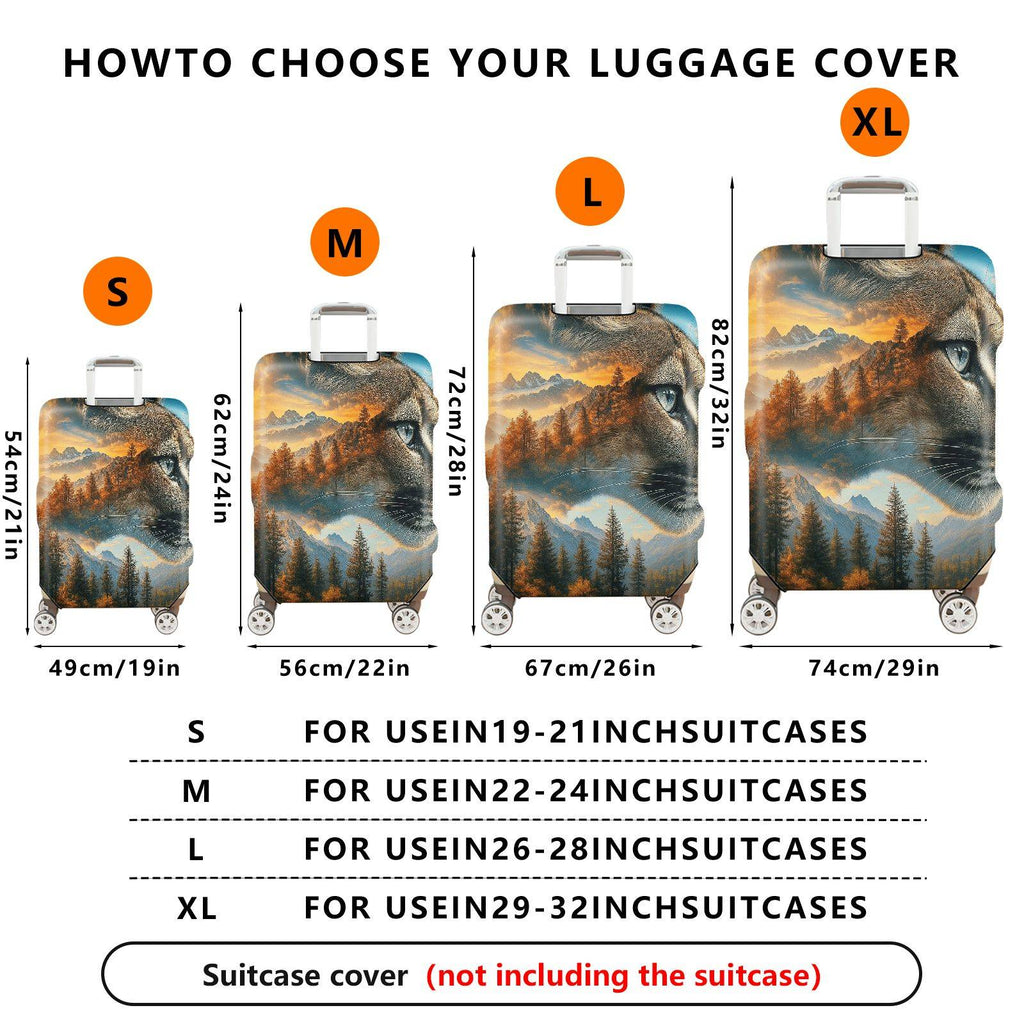 1-Piece Mountain Forest Animal Cat Landscape Nature  Suitcase Luggage Cover, Stretch Protective Sleeve