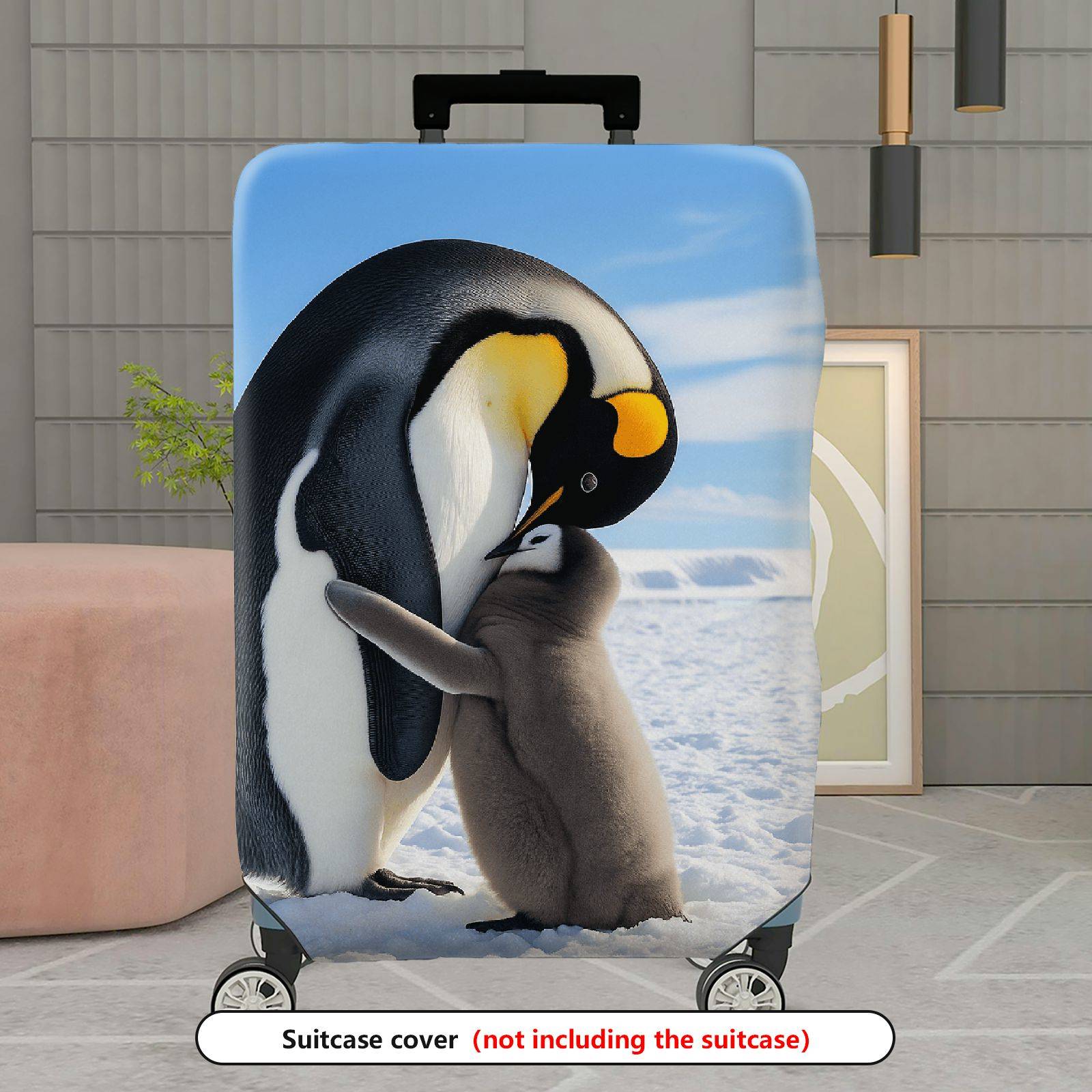 1-Piece Penguin Arctic Snow Cute Family Love Warm  Suitcase Luggage Cover, Stretch Protective Sleeve