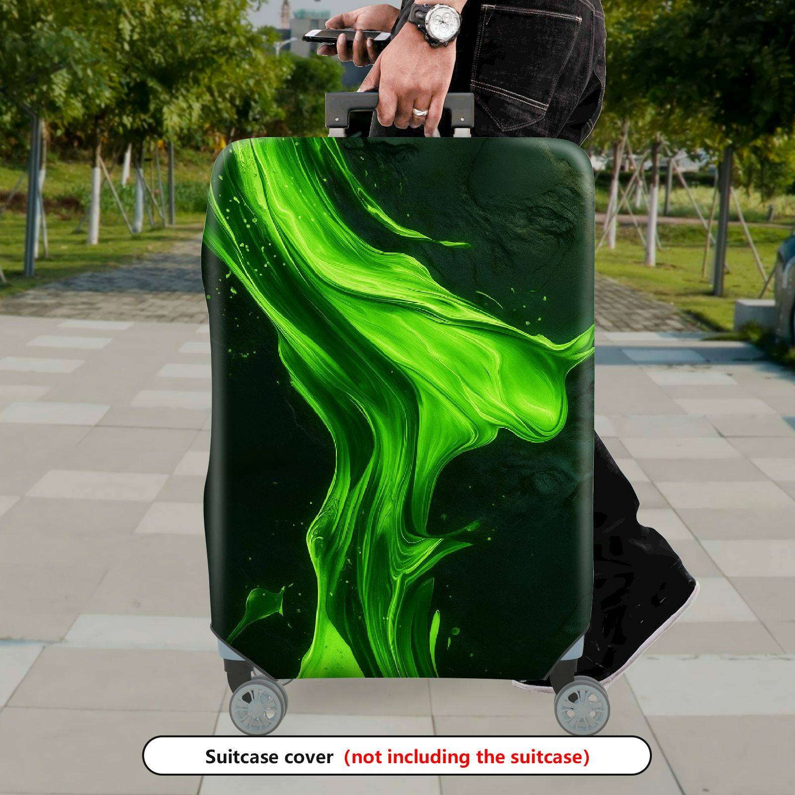 1-Piece Abstract Green Artistic Nature Flow Dynamic Stylish  Suitcase Luggage Cover, Stretch Protective Sleeve
