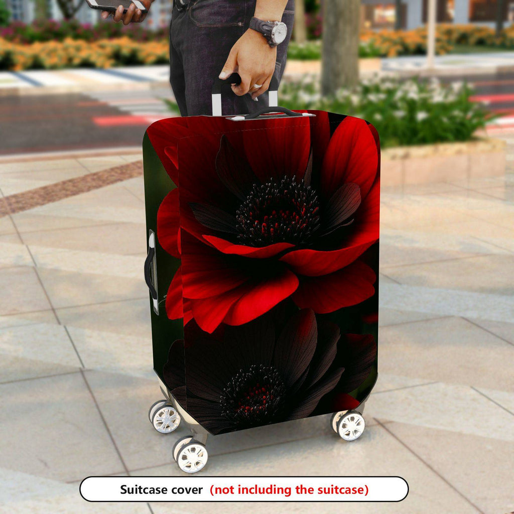 1-Piece Floral Red Black Flower Elegant Bold  Suitcase Luggage Cover, Stretch Protective Sleeve
