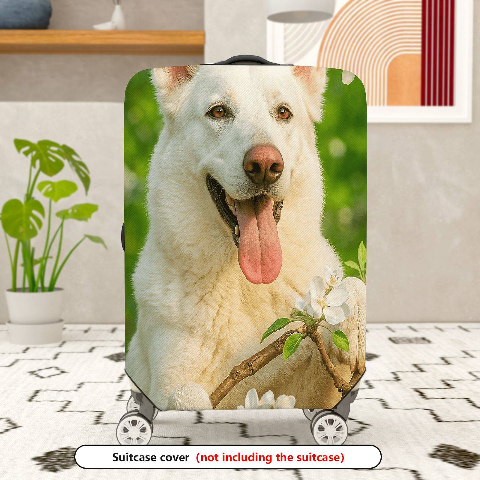 1-Piece Dog Floral Green Nature Spring Blossom  Suitcase Luggage Cover, Stretch Protective Sleeve