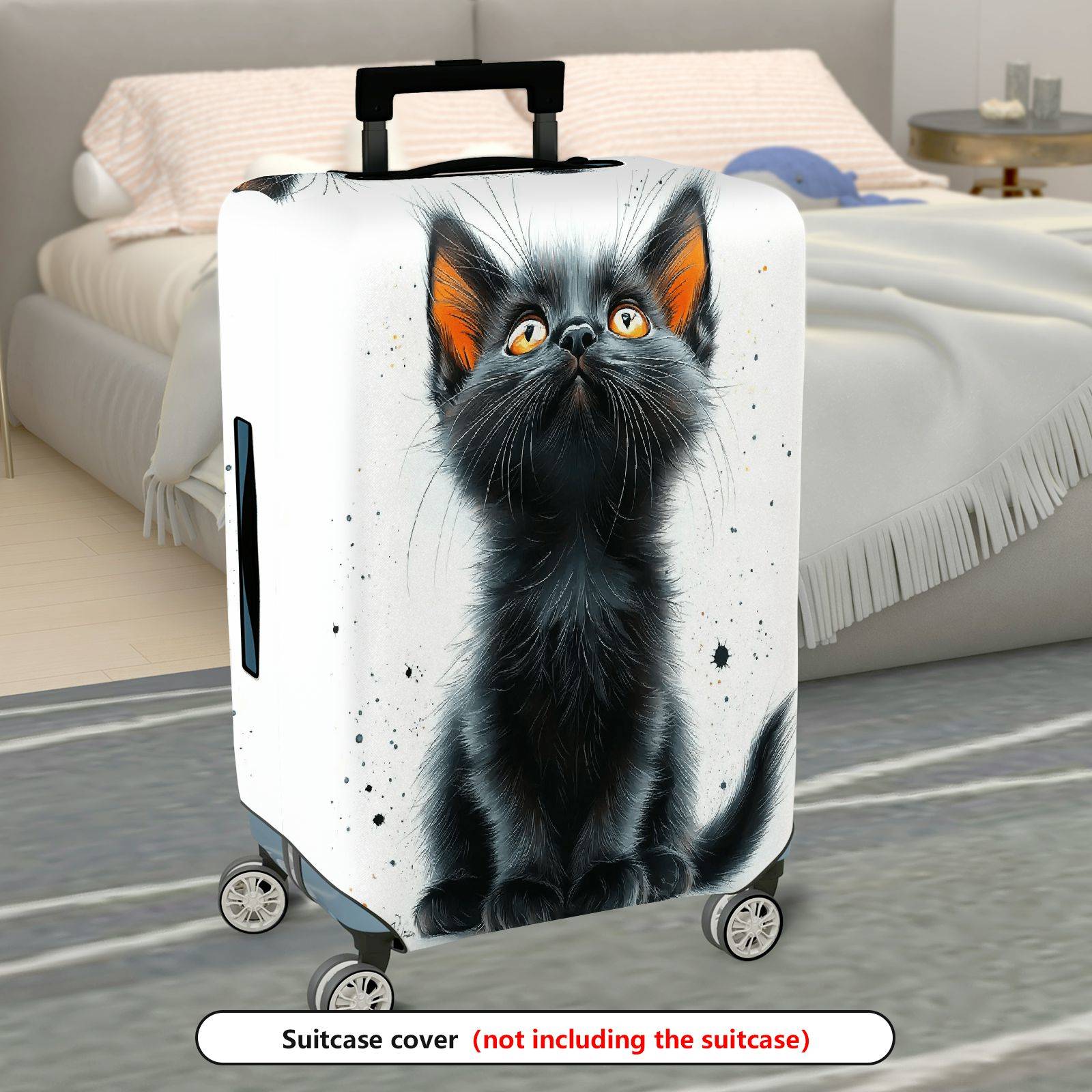 1-Piece Cute Cat Artistic Black Kitten Animal Nature  Suitcase Luggage Cover, Stretch Protective Sleeve