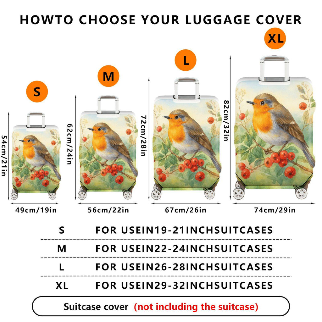 1-Piece Bird Berry Leaf Art Nature Landscape Watercolor  Suitcase Luggage Cover, Stretch Protective Sleeve