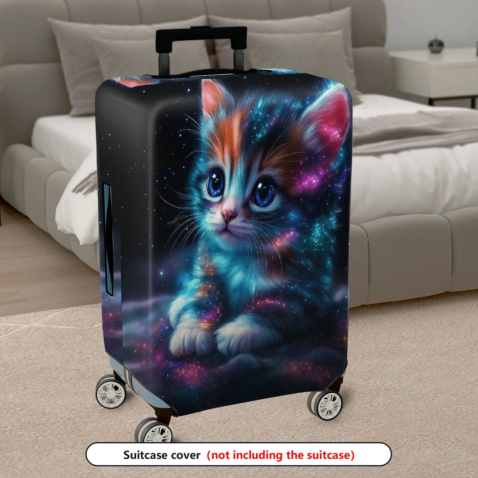 1-Piece Galaxy Cat Cosmic Space Kitten Starry Whiskers Nebula  Suitcase Luggage Cover, Stretch Protective Sleeve