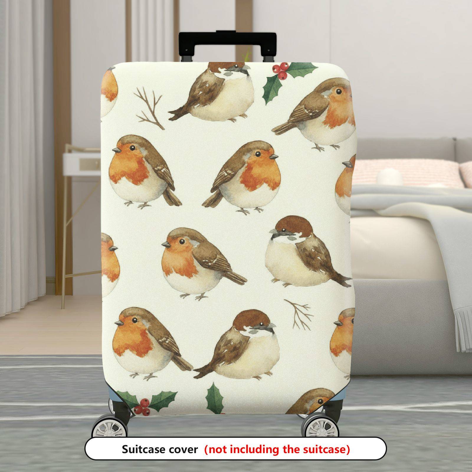 1-Piece Bird Nature Christmas Holiday Decorative  Suitcase Luggage Cover, Stretch Protective Sleeve