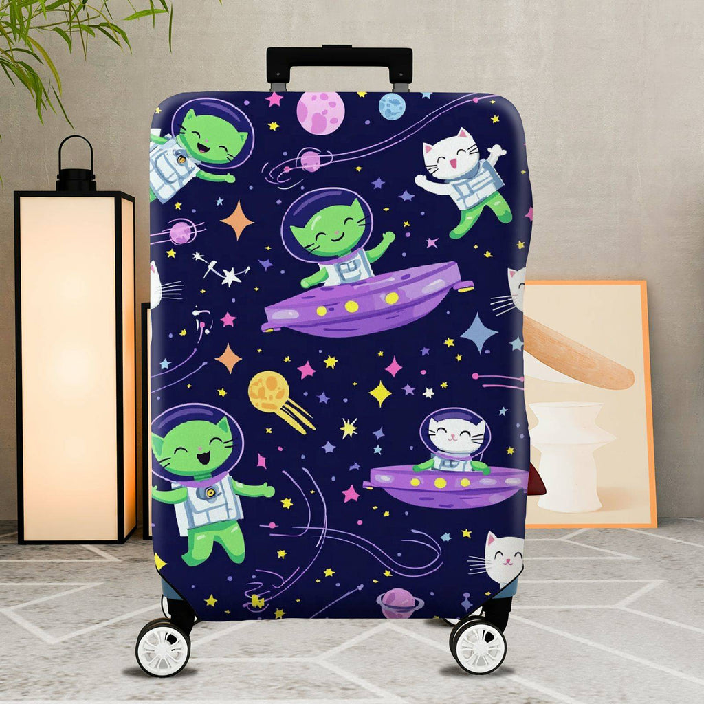 1-Piece Alien Space Cat Spaceship Stars  Suitcase Luggage Cover, Stretch Protective Sleeve