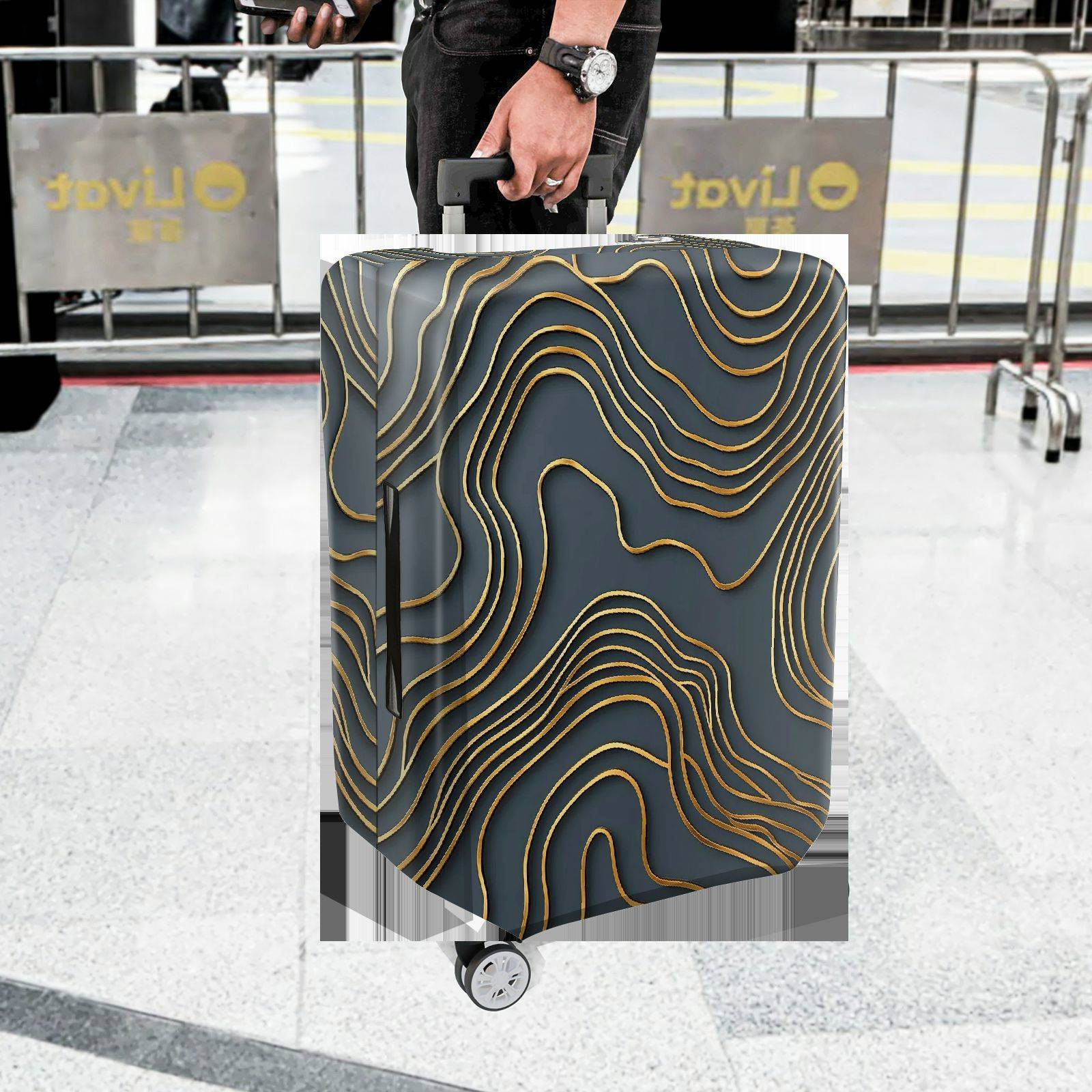 1-Piece Abstract Gold Line Geometric Modern Art  Suitcase Luggage Cover, Stretch Protective Sleeve