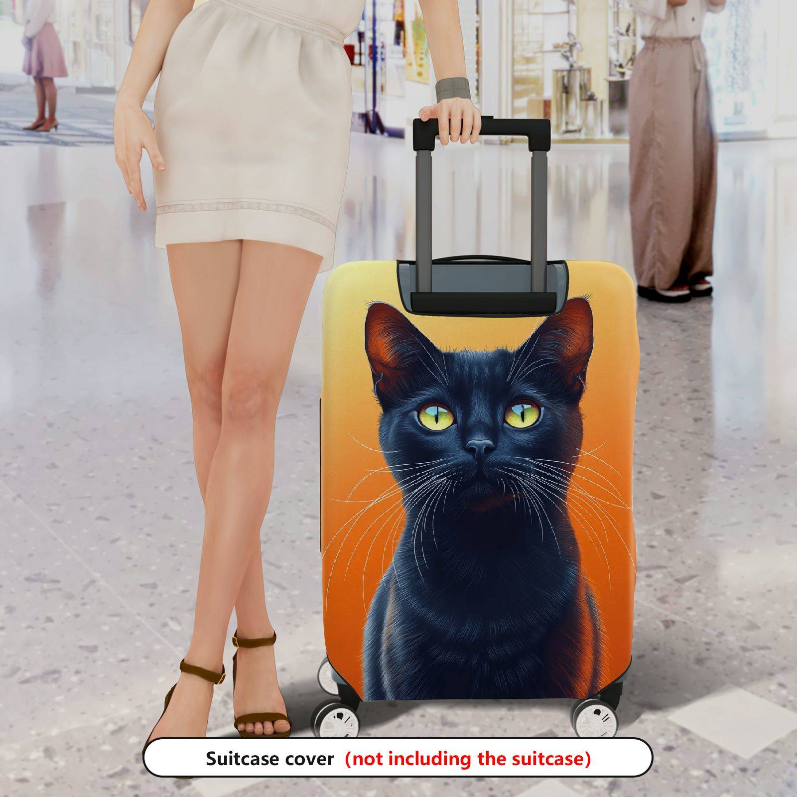 1-Piece Black Cat Orange Artistic Stylish Unique Eye-Catching  Suitcase Luggage Cover, Stretch Protective Sleeve