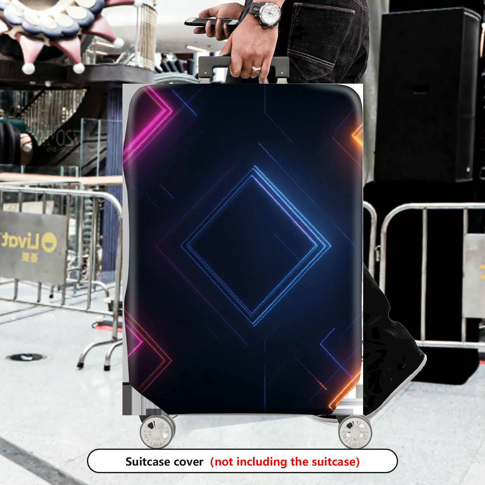 1-Piece Geometric  Diamond Pattern Colorful Glowing Abstract  Suitcase Luggage Cover, Stretch Protective Sleeve