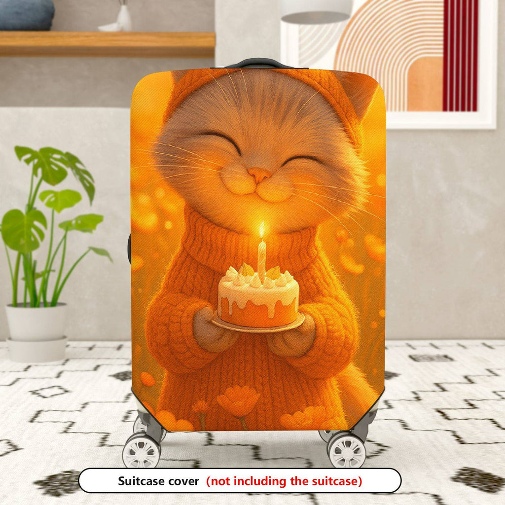 1-Piece Cute Cat Candle Orange Warm Cozy  Suitcase Luggage Cover, Stretch Protective Sleeve
