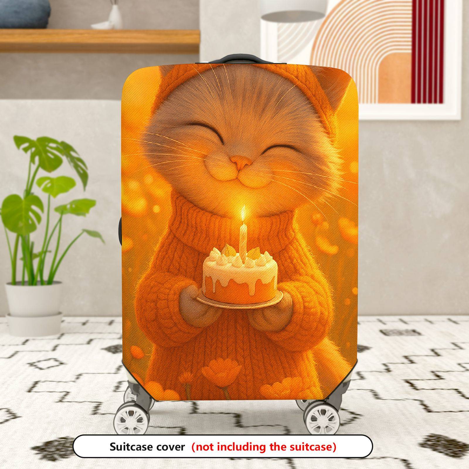1-Piece Cute Cat Candle Orange Warm Cozy  Suitcase Luggage Cover, Stretch Protective Sleeve
