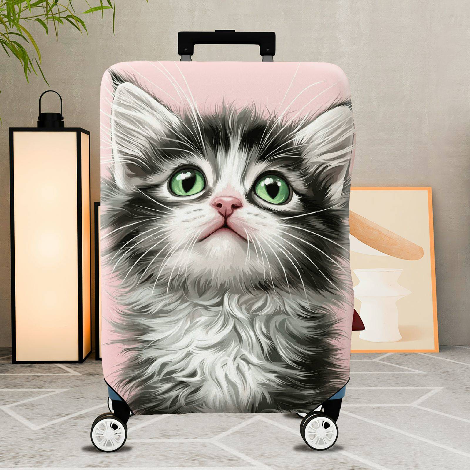 1-Piece Cute Kitten Pink Fluffy Whiskers Adorable  Suitcase Luggage Cover, Stretch Protective Sleeve