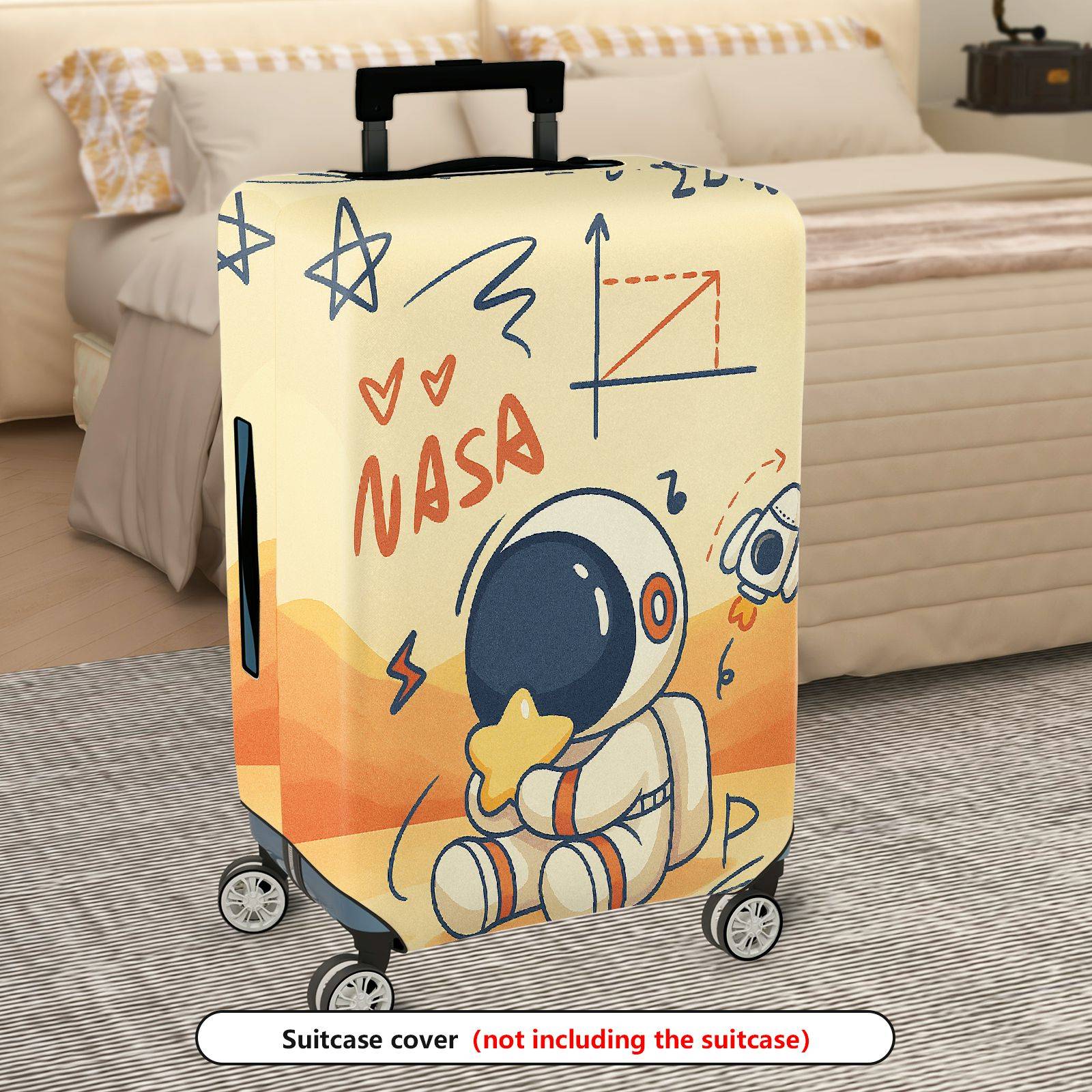 1-Piece Astronaut NASA Space Rocket Doodle Star  Suitcase Luggage Cover, Stretch Protective Sleeve