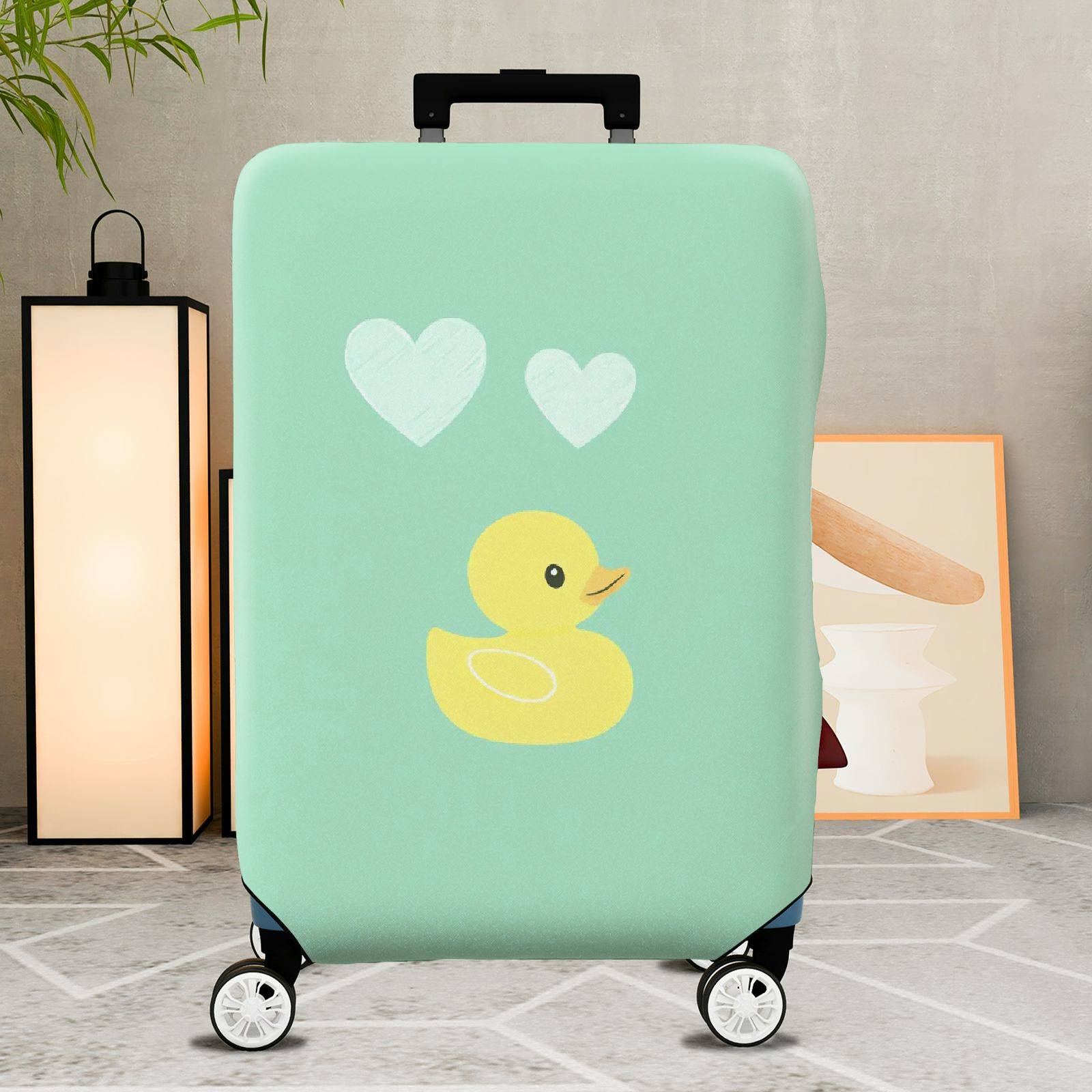 1-Piece Cute Duck Heart Mint Green Decorative Fun Unique Playful  Suitcase Luggage Cover, Stretch Protective Sleeve