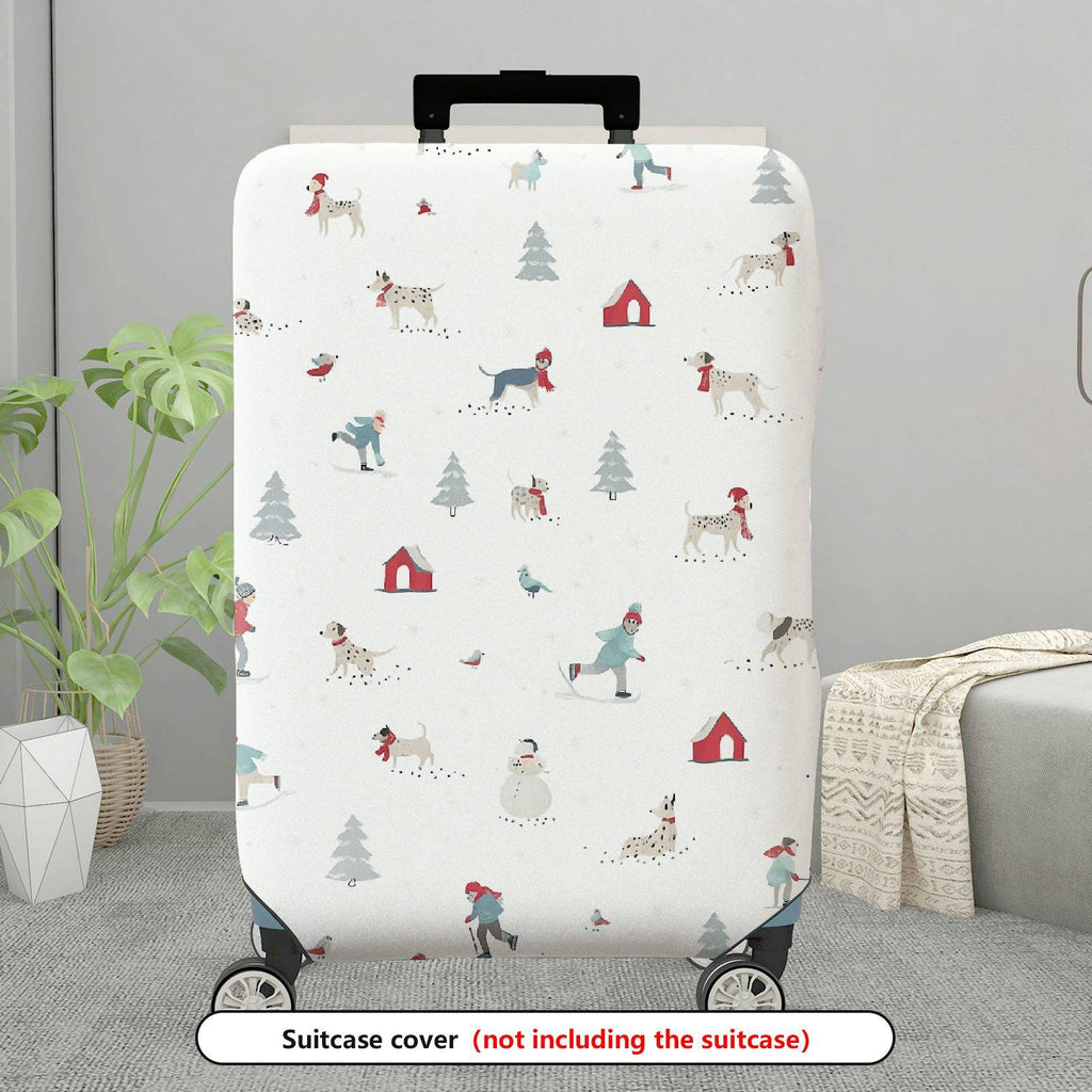1-Piece Snowy Landscape Holiday Dog Winter Christmas Tree  Suitcase Luggage Cover, Stretch Protective Sleeve