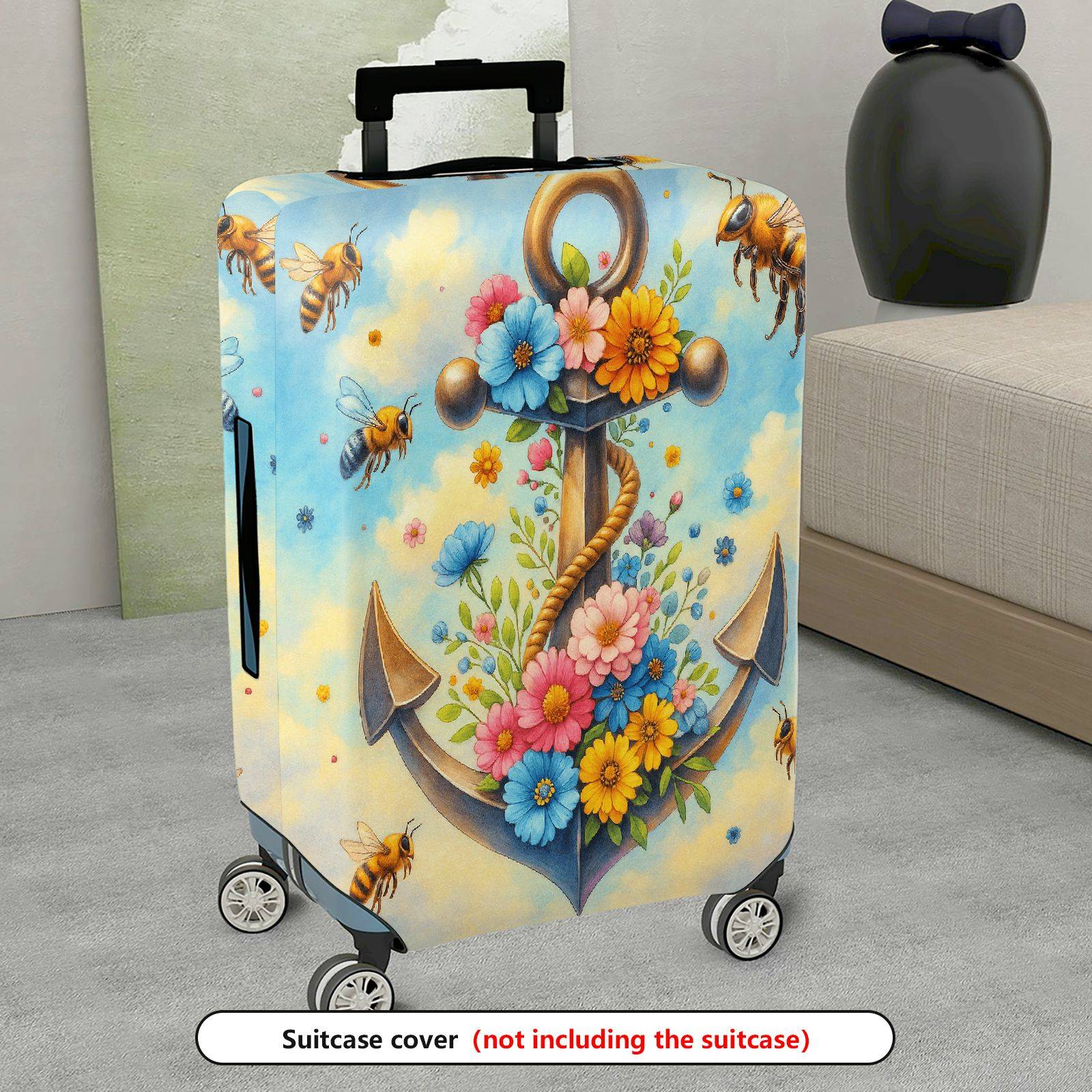 1-Piece Anchor Floral Ocean Bee Clouds Colorful  Suitcase Luggage Cover, Stretch Protective Sleeve
