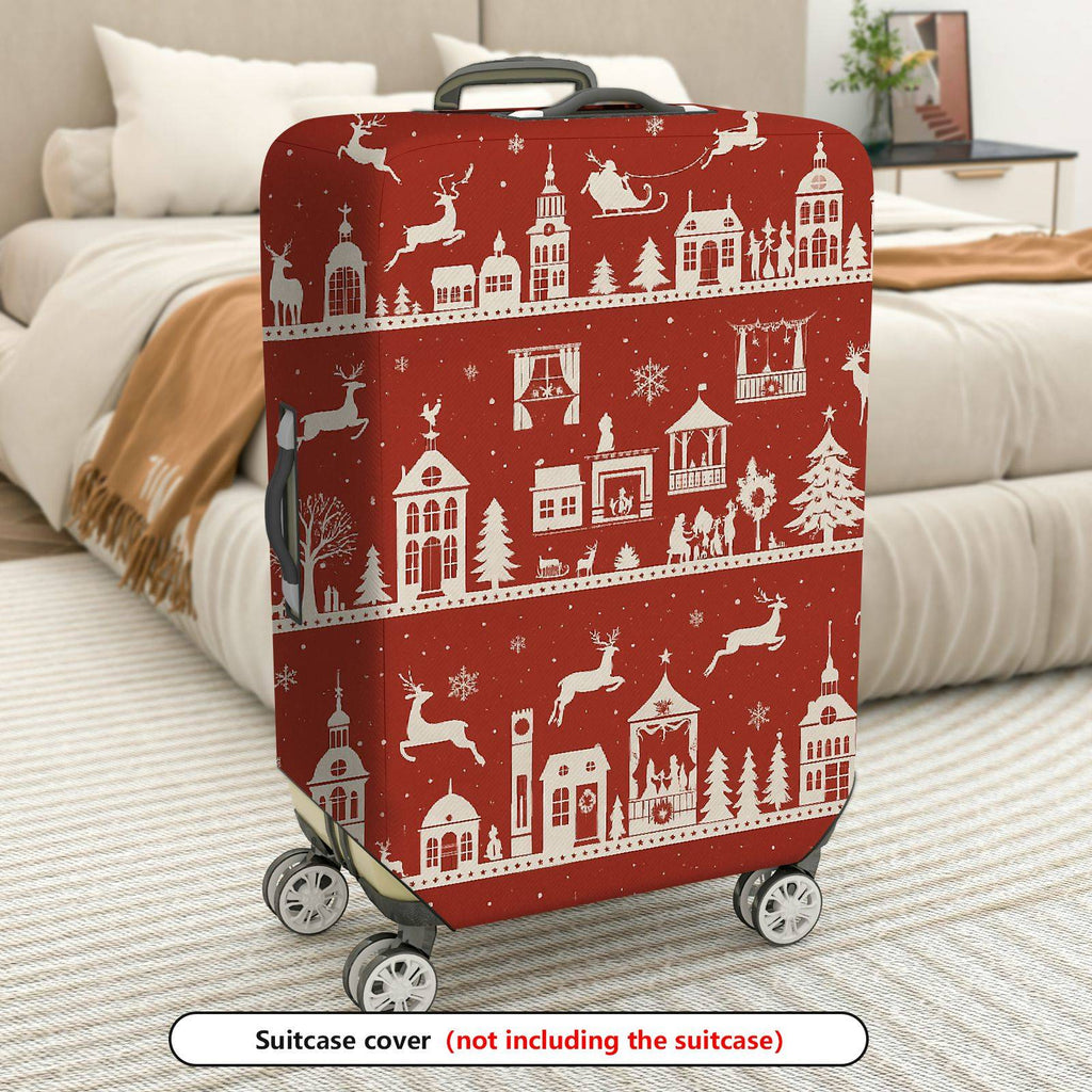 1-Piece Christmas Holiday Winter Reindeer Village Snowflakes  Suitcase Luggage Cover, Stretch Protective Sleeve