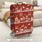 1-Piece Christmas Holiday Winter Reindeer Village Snowflakes  Suitcase Luggage Cover, Stretch Protective Sleeve