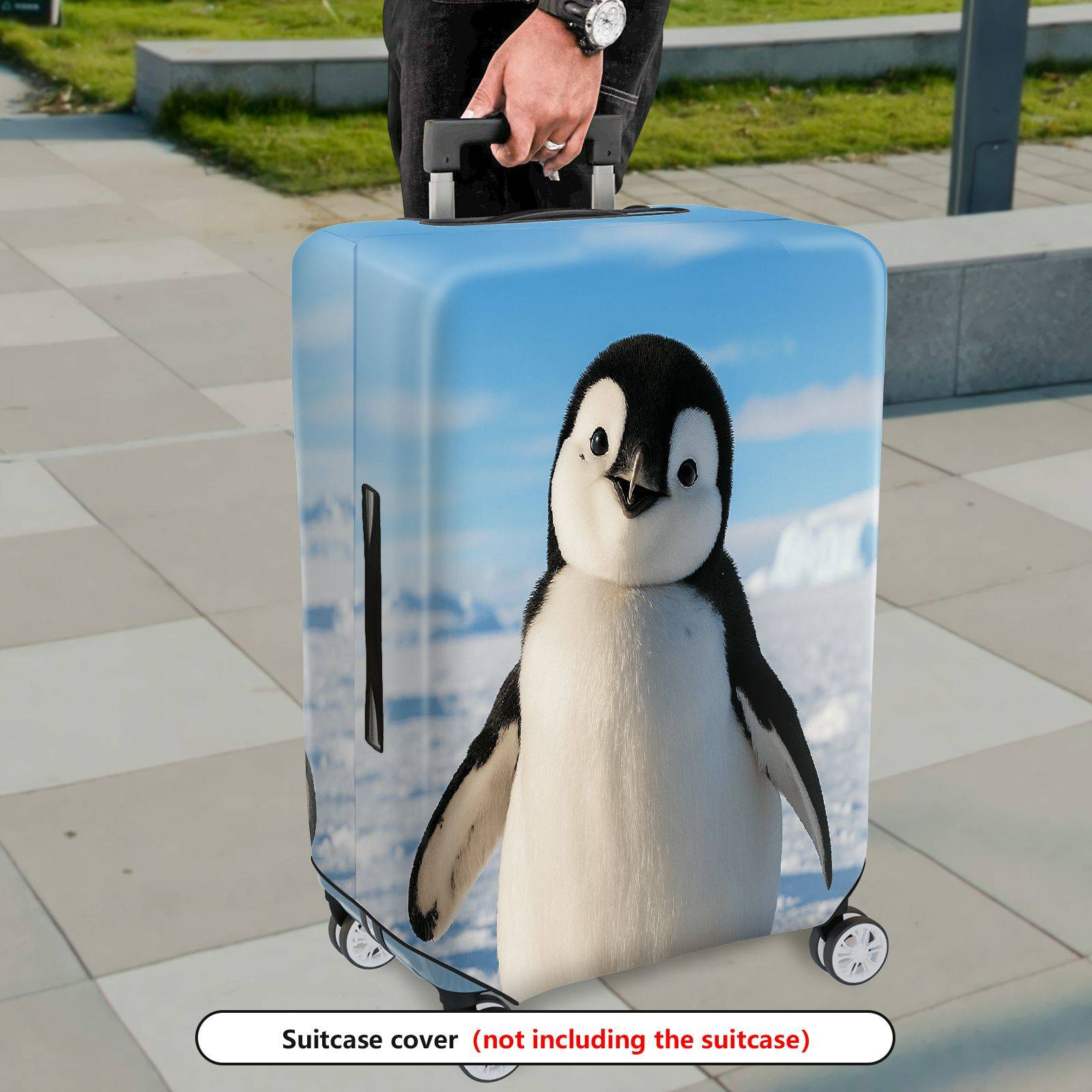1-Piece Cute Penguin Arctic Winter Blue Sky Snow  Suitcase Luggage Cover, Stretch Protective Sleeve