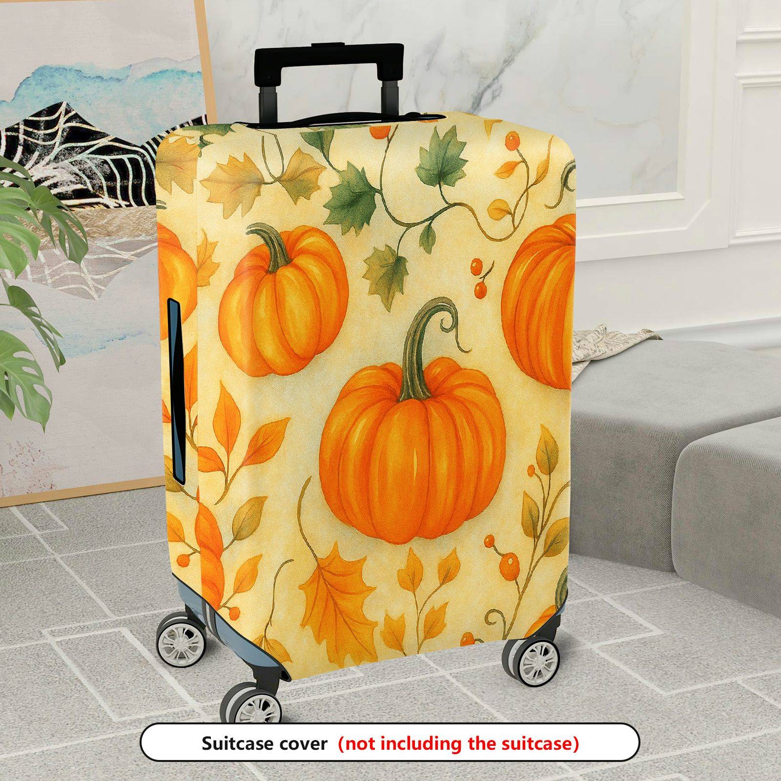 1-Piece Pumpkin Autumn Leaves Harvest Thanksgiving Holiday  Suitcase Luggage Cover, Stretch Protective Sleeve