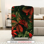 1-Piece Red Green Tropical Leaf Floral Jungle  Suitcase Luggage Cover, Stretch Protective Sleeve