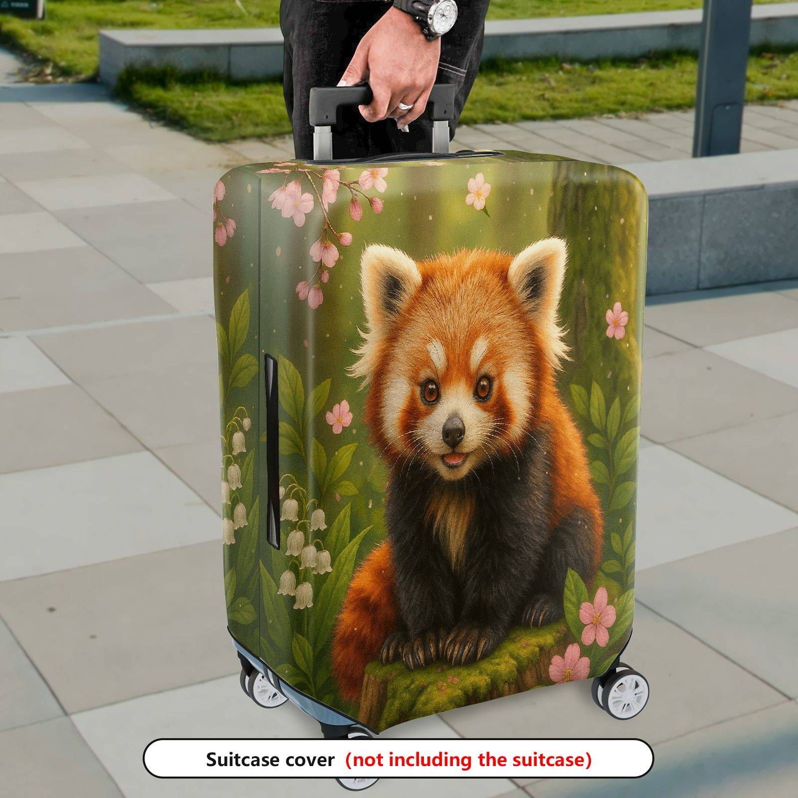 1-Piece Red Panda Floral Nature Forest Cute Animal  Suitcase Luggage Cover, Stretch Protective Sleeve