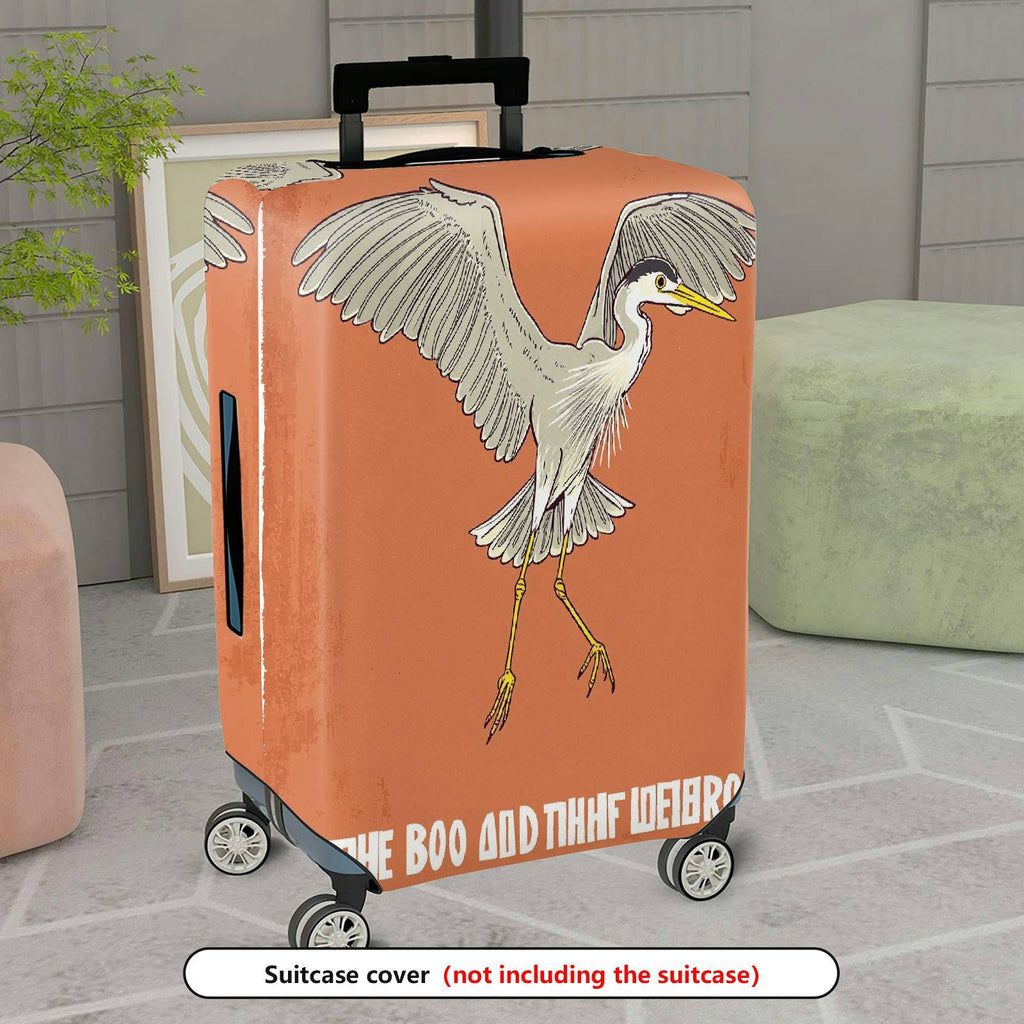 1-Piece Elegant Crane Animal Pattern Orange Minimalist Artistic  Suitcase Luggage Cover, Stretch Protective Sleeve