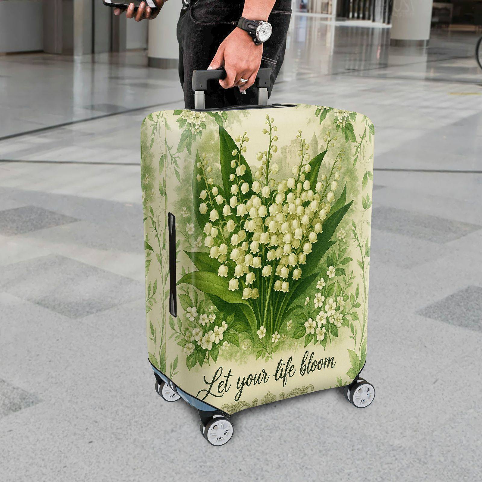 1-Piece Floral Blossom Green Nature Botanical Inspirational Quote  Suitcase Luggage Cover, Stretch Protective Sleeve