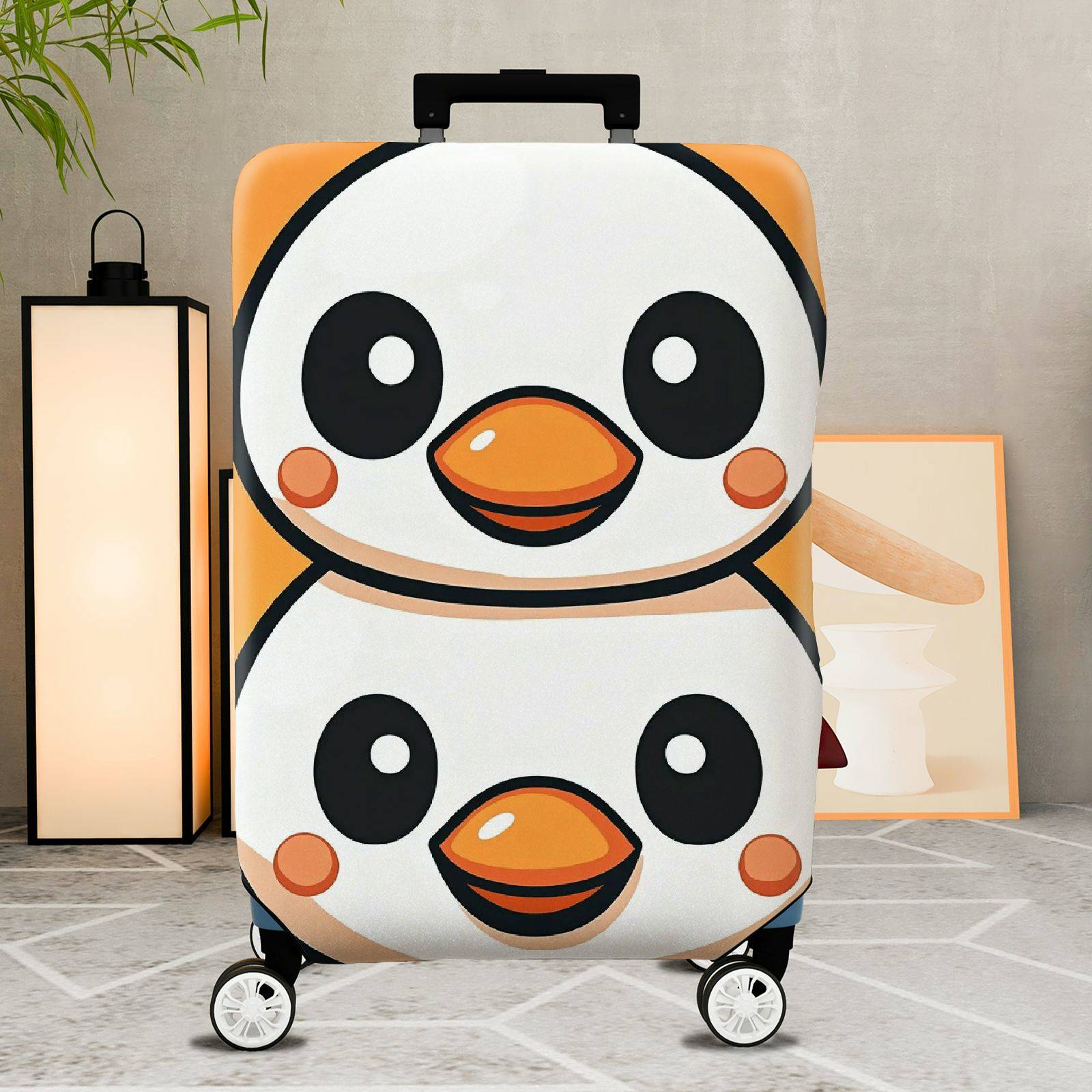 1-Piece Penguin Cute Smiling Playful Fun  Suitcase Luggage Cover, Stretch Protective Sleeve