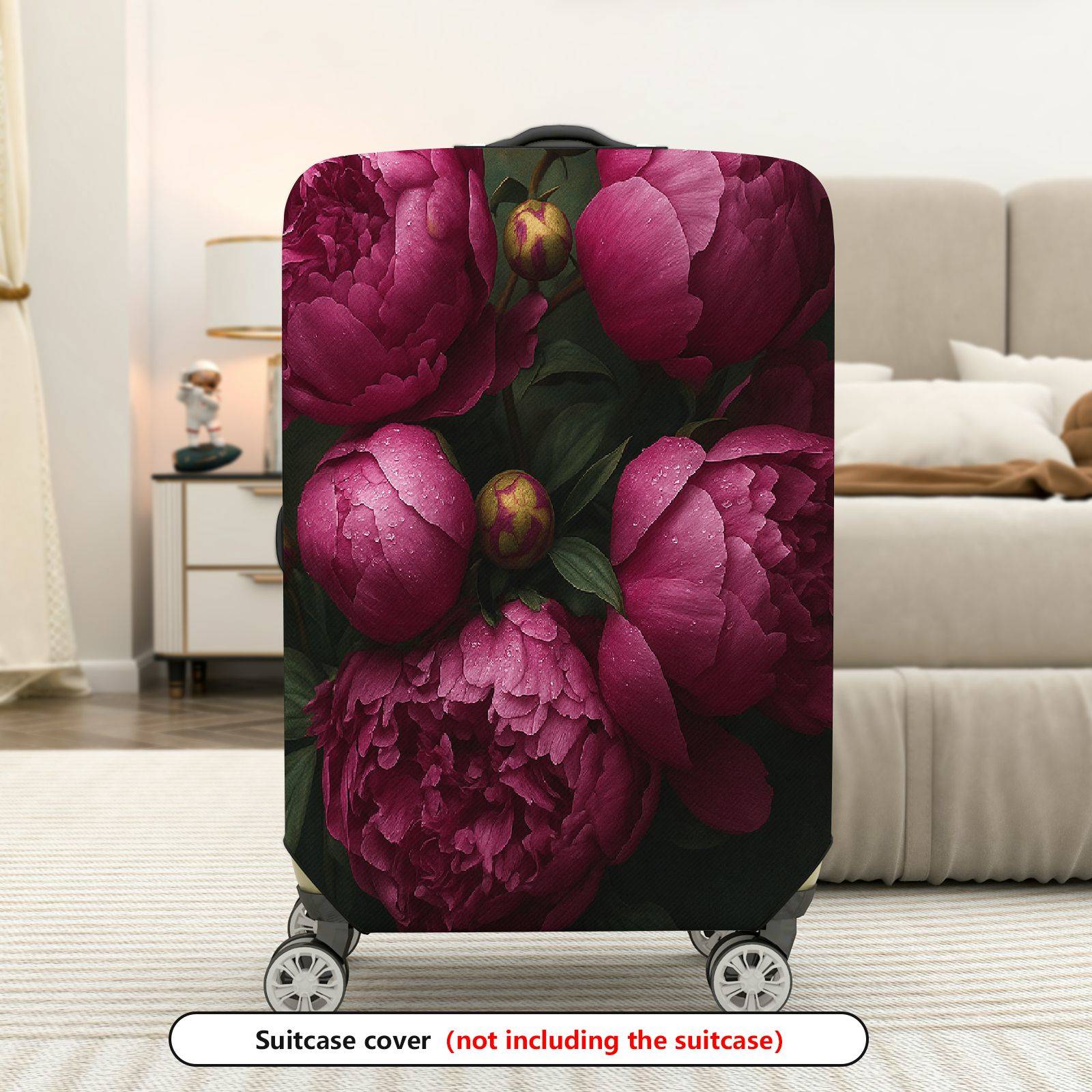 1-Piece Peony Floral Vintage Artistic Elegant Colorful  Suitcase Luggage Cover, Stretch Protective Sleeve