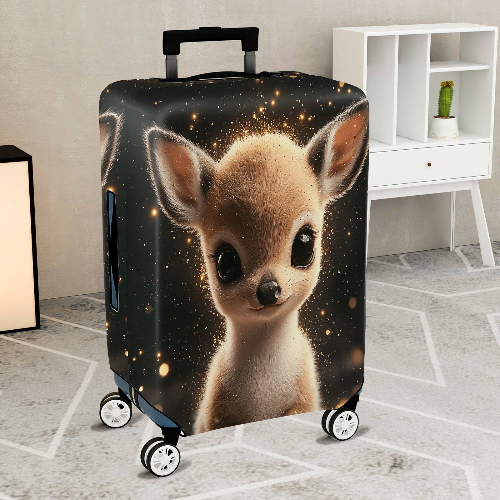 1-Piece Cute  Deer Starry Night Animal Art Luggage  Suitcase Luggage Cover, Stretch Protective Sleeve