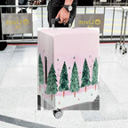 1-Piece Christmas Tree Snow Stars Pink Green Winter Holiday  Suitcase Luggage Cover, Stretch Protective Sleeve