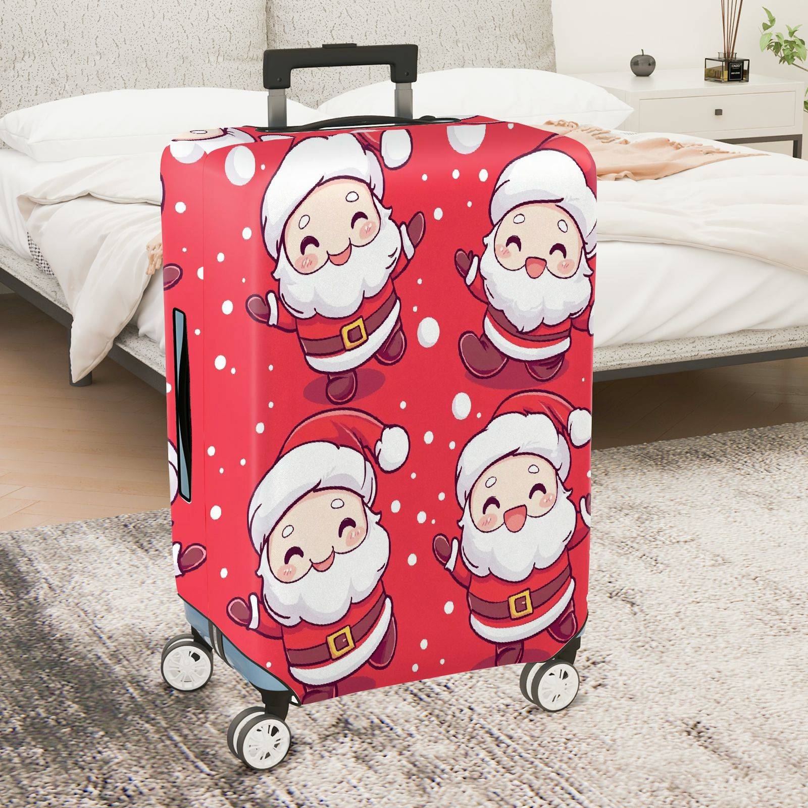 1-Piece Cute  Festive Joyful Santa Christmas  Suitcase Luggage Cover, Stretch Protective Sleeve